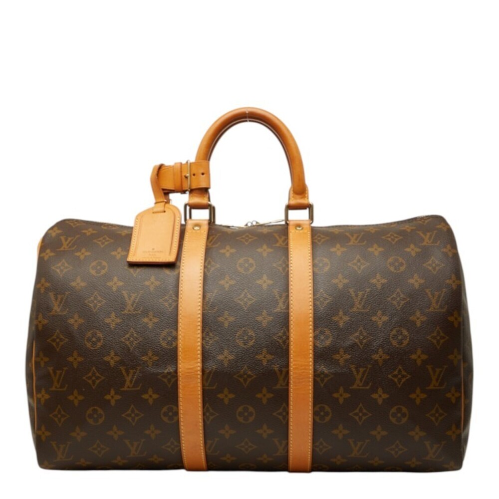 LOUIS VUITTON Authentic Brown Monogram Leather Keepall 45 Boston Bag